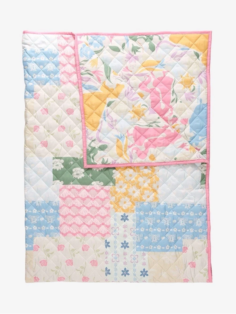 Disney Princess Floral Quilted Blanket - Pink, Blue & Yellow